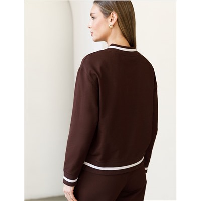 Свитшот среднего объема с V вырезом и принтом из футера двухнитки с эластаном