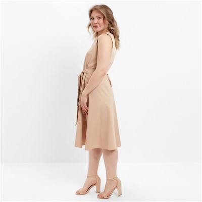Платье миди женское с поясом MINAKU: Casual collection, бежевое, размер 50