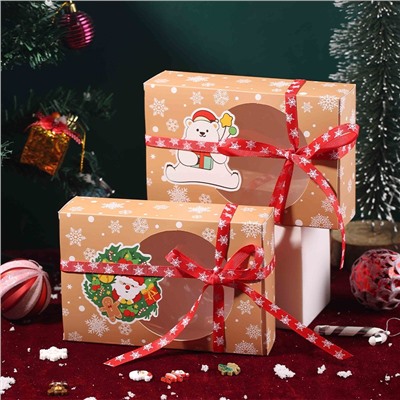 Набор из 4 подарочных складных коробок с прозрачным окошком + 4 ленты. Размер: 18*12*5 см.