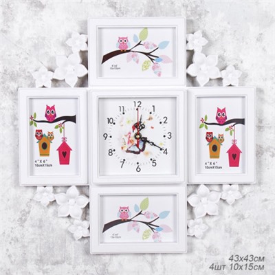 Фоторамка коллаж с часами / 083 /уп 18/ 4 фото