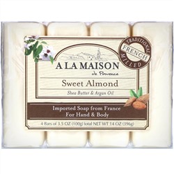 A La Maison de Provence, мыло для рук и тела, сладкий миндаль, 4 бруска по 100 г (3,5 унции)