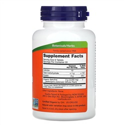 Now Foods, сертифицированная органическая спирулина, 500 мг, 200 таблеток