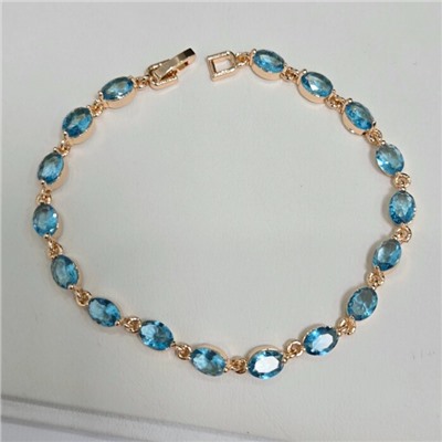 Браслет на руку ювелирная бижутерия коллекция "Дубай", вставка: фианиты, цвет: голубой, арт.414.081