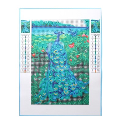 Алмазная мозаика с полным заполнением со светящимися стразами на холсте «Павлин», 20×30 см