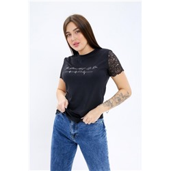 Футболка с кружевом 100005 (Черный)