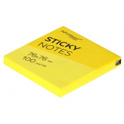 Бумага для заметок с клеевым краем 76х76 мм 100л неон желтый NN7575-Ye inФОРМАТ
