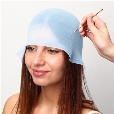 Шапочка для мелирования, с крючком, голубая