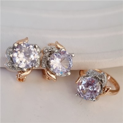 Комплект ювелирная бижутерия коллекция  "Дубай" серьги и кольцо 18 р, покрытие: позолота, вставка: фианиты, цвет: прозрачный, арт.313.122-18