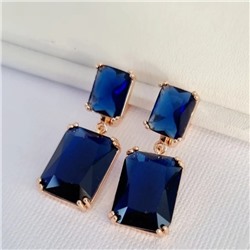 Серьги висячие с крупным камнем ювелирная бижутерия коллекция "Дубай", покрытие позолота, вставка: стекло, цвет: синий, арт.313.404