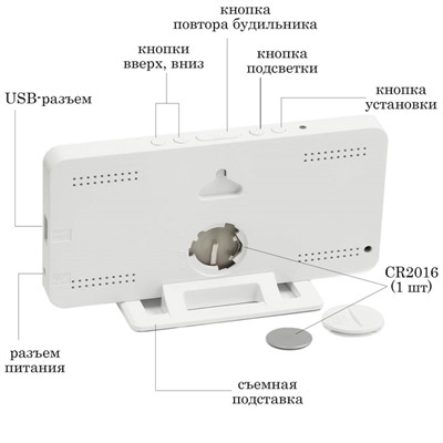 Часы электронные настольные, USB, календарь, подсветка, будильник, термометр, на подвесе