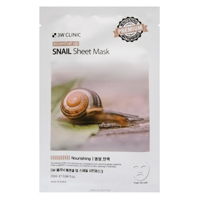 Маска для лица с муцином улитки Essential Up Sheet Mask 3W Clinic, Корея, 25 мл Акция