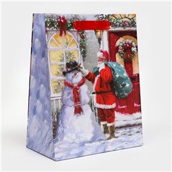 Пакет подарочный новогодний ламинированный «Снеговик с Сантой»,18×23×10 см