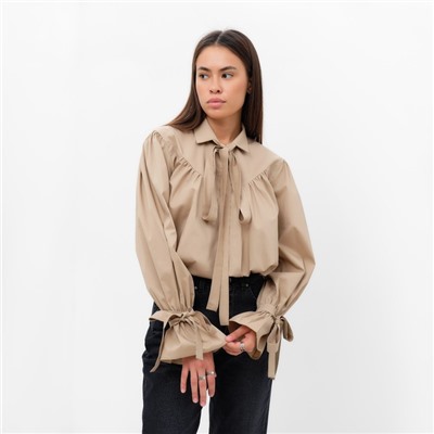 Блузка женская с лентами MIST, размер 44, бежевая