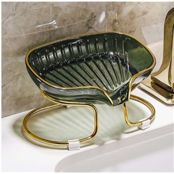 Стильная мыльница на подставке благородный зеленый с золотом