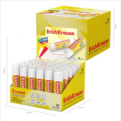Клей-карандаш  8 гр ПВП (PVP) "ЭКСТРА Кристалл" повышенной прозрачности 10999 ErichKrause