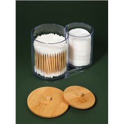 Органайзер для ватных палочек и дисков BAMBOO, с крышкой, 15.5×8.5×12 см, прозрачный, коричневый