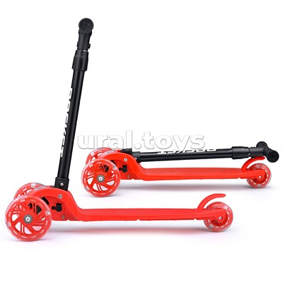 Самокат трёхколёсный ROCKET колёса световые PU, цвет красный