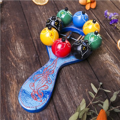 Сувенирный музыкальный инструмент «Маракас с шариками и пластинами», радужный, 25×13×5 см, МИКС