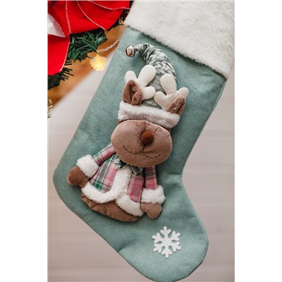 Новогодний носок для подарков зеленый НАТАЛИ, 1223665