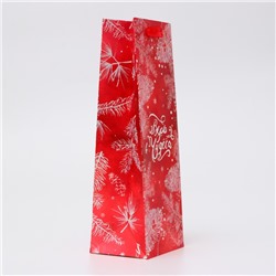 Пакет подарочный новогодний под бутылку «Перья», 13×36×10 см