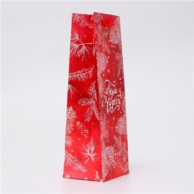 Пакет подарочный новогодний под бутылку «Перья», 13×36×10 см
