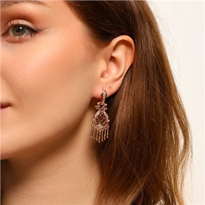 Серьги женские этно самовары ювелирная бижутерия коллекция "Дубай" покрытие позолота, вставка: фианиты, цвет: прозрачный и красный, арт.314.219