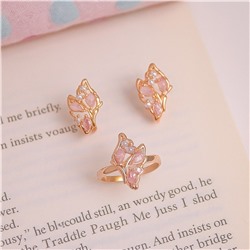 Комплект ювелирной бижутерии коллекция "Дубай" серьги и кольцо 19 р, покрытие позолота, вставка: фианиты, цвет: розовый и прозрачный, арт.007.176-19