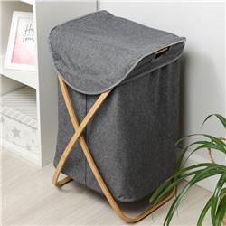 Корзина для белья Доляна «Лён», с крышкой, 37×43×66 см, серая