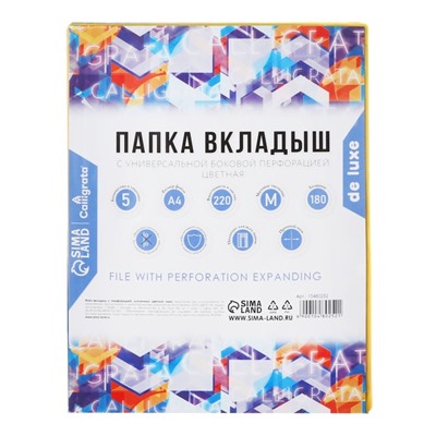 Файл-вкладыш А4, 180мкм, Calligrata TOP, ПВХ, срасширением, матовый, вертикальный, 5 штук, микс