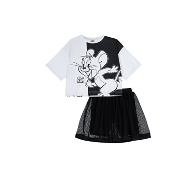 Комплект трикотажный для девочек: фуфайка (футболка), юбка-шорты