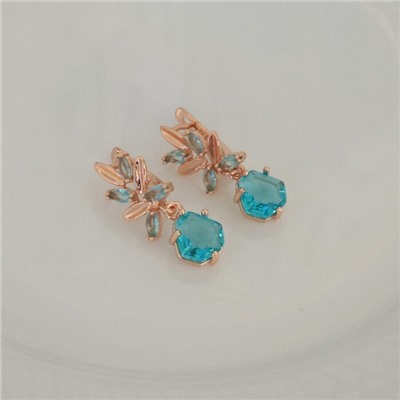 Серьги ювелирная бижутерия коллекция "Дубай" покрытие позолота, вставка: фианиты, цвет: голубой, арт.314.227