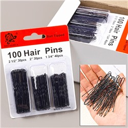 Набор шпилек для волос 100 штук 3 размера. Цвет: Черный