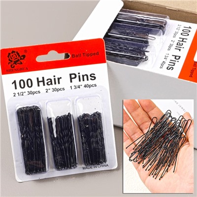 Набор шпилек для волос 100 штук 3 размера. Цвет: Черный