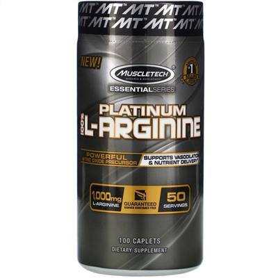 Muscletech, Platinum 100% L-Arginine, 1000 мг, 100 капсуловидных таблеток (Discontinued Item)