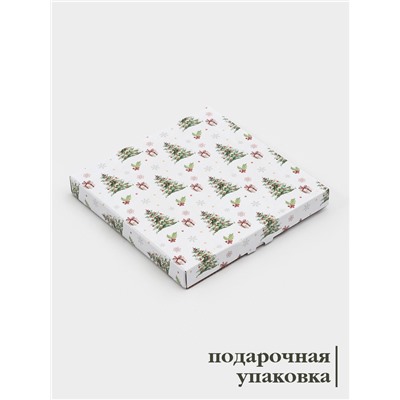 Блюдо новогоднее сервировочное Доляна «Еловые ветки», d=19.5 см, стекло, белое, зелёное