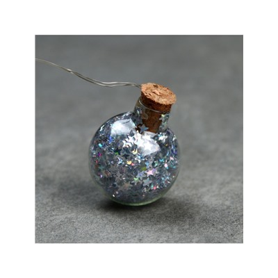 Гирлянда «Нить» 1.6 м с насадками «Шарики с серебристым конфетти», IP20, серебристая нить, 15 LED, батарейки ААх2 (нет в комплекте), свечение белое