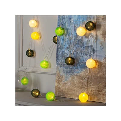 Гирлянда «Нить» 5 м с насадками «Клубки бело-зелёные», IP20, прозрачная нить, 20 LED, свечение тёплое белое, 220 В