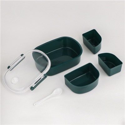 Ланч - бокс в школу, контейнер для еды «Эйлайт», 640 мл, с ложкой, 18.5×14×6.3 см, пластик, зелёный