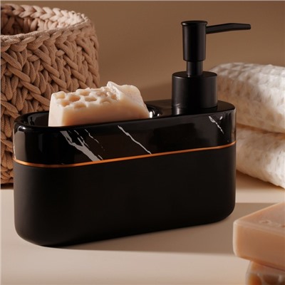Дозатор для мыла SL Home Lines, с подставкой для губки, 400 мл, чёрный