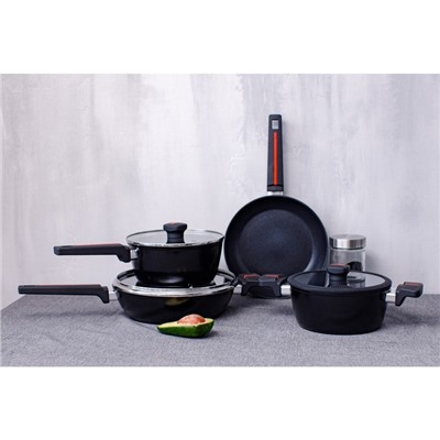 Кастрюля Magistro Flame, 2.3 л, d=20 см, h=8.8 см, крышка со сливом, антипригарное покрытие, индукция, алюминий, чёрная