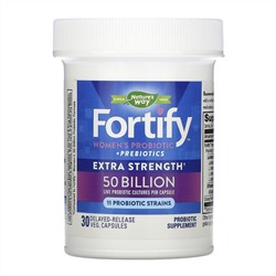 Nature's Way, Fortify комплекс пробиотиков и пребиотиков для женщин, повышенной силы действия, 50 миллиардов, 30 растительных капсул с отсроченным высвобождением