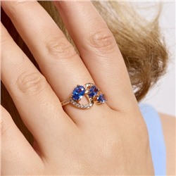 Кольцо 20 р ювелирная бижутерия коллекция "Дубай", покрытие позолота, вставка: фианиты и цирконы, цвет: синий и прозрачный, арт.414.121-20