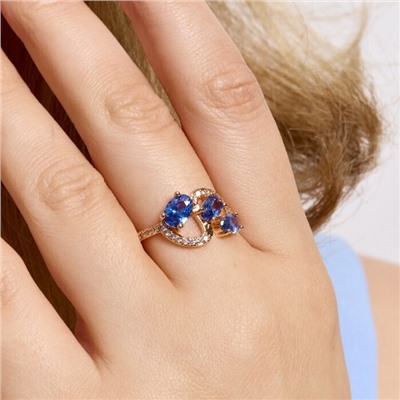 Кольцо 19 р ювелирная бижутерия коллекция "Дубай", покрытие позолота, вставка: фианиты и цирконы, цвет: синий и прозрачный, арт.414.121-19