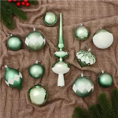 Ёлочные игрушки «Льдинки», шары новогодние, набор 19 шт., зелёный