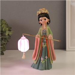 Фигурка светящаяся «Девочка в кимоно с фонариком», полистоун, зелёный, 3×AG3, 7.6×14×22 см