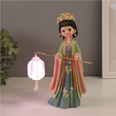 Фигурка светящаяся «Девочка в кимоно с фонариком», полистоун, зелёный, 3×AG3, 7.6×14×22 см