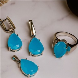 Комплект ювелирной бижутерии серьги, кулон и кольцо 20 р, покрытие: посеребрение, вставка: фианит, цвет: голубой матовый, арт.213.901-20