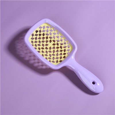 Расчёска массажная, широкая, вентилируемая, 8.5×20.5 см, PVC коробка, цвет сиреневый/жёлтый