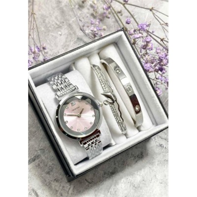 Подарочный набор для женщин часы, 2 браслета + коробка #22853012