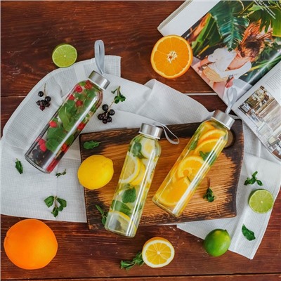 Бутылка для воды «Лидо», 500 мл, h=22.5 см, стекло, ремешок МИКС